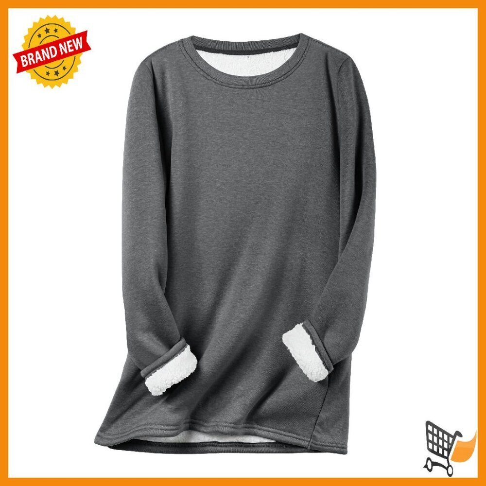 Women's Sherpa Lined Fleece Crewneck Sweatshirt Pullover Loungewear